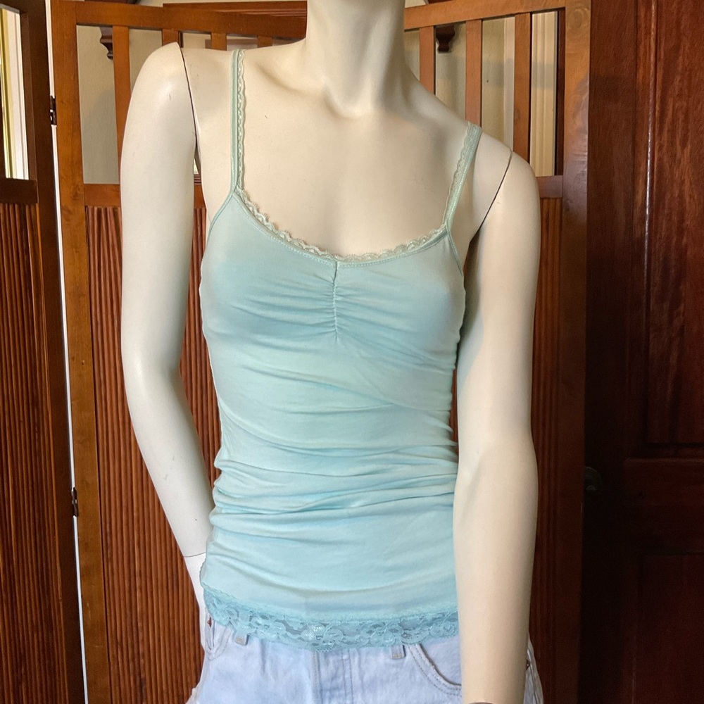 Sea foam blue lace trim camisole